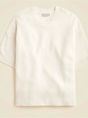 J. Crew Cream Short-Sleeve Crewneck Lambswool Sweater